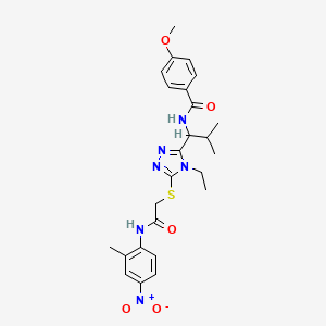 molecular formula C25H30N6O5S B4167915 N-{1-[4-ethyl-5-({2-[(2-methyl-4-nitrophenyl)amino]-2-oxoethyl}sulfanyl)-4H-1,2,4-triazol-3-yl]-2-methylpropyl}-4-methoxybenzamide 