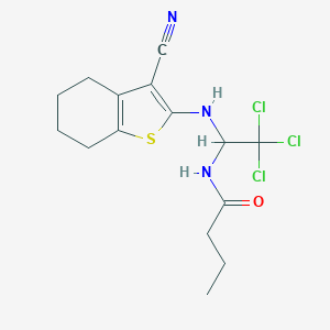molecular formula C15H18Cl3N3OS B416820 N-{2,2,2-trichloro-1-[(3-cyano-4,5,6,7-tetrahydro-1-benzothien-2-yl)amino]ethyl}butanamide 