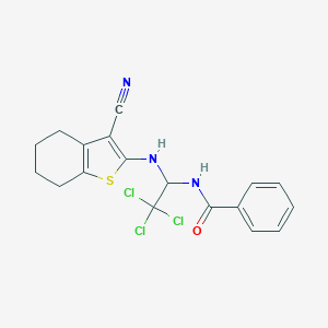 molecular formula C18H16Cl3N3OS B416822 N-{2,2,2-trichloro-1-[(3-cyano-4,5,6,7-tetrahydro-1-benzothiophen-2-yl)amino]ethyl}benzamide 