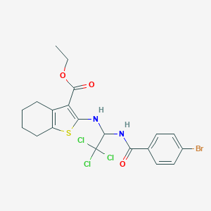 molecular formula C20H20BrCl3N2O3S B416828 Ethyl 2-({1-[(4-bromobenzoyl)amino]-2,2,2-trichloroethyl}amino)-4,5,6,7-tetrahydro-1-benzothiophene-3-carboxylate CAS No. 302823-80-9