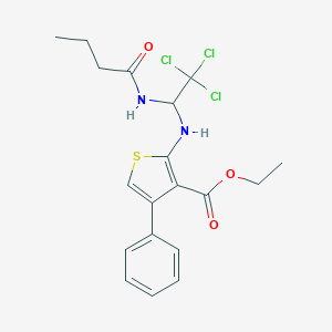 molecular formula C19H21Cl3N2O3S B416831 Ethyl 2-{[1-(butyrylamino)-2,2,2-trichloroethyl]amino}-4-phenyl-3-thiophenecarboxylate 