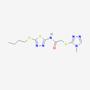 molecular formula C11H16N6OS3 B4168683 N~1~-[5-(BUTYLSULFANYL)-1,3,4-THIADIAZOL-2-YL]-2-[(4-METHYL-4H-1,2,4-TRIAZOL-3-YL)SULFANYL]ACETAMIDE 