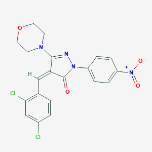molecular formula C20H16Cl2N4O4 B416872 4-(2,4-dichlorobenzylidene)-2-{4-nitrophenyl}-5-(4-morpholinyl)-2,4-dihydro-3H-pyrazol-3-one 