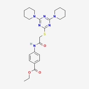 molecular formula C24H32N6O3S B4168777 Ethyl 4-[({[4,6-di(piperidin-1-yl)-1,3,5-triazin-2-yl]sulfanyl}acetyl)amino]benzoate 