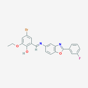 molecular formula C22H16BrFN2O3 B416880 4-Bromo-2-ethoxy-6-({[2-(3-fluorophenyl)-1,3-benzoxazol-5-yl]imino}methyl)phenol 
