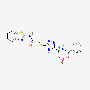 molecular formula C21H20N6O3S2 B4168837 N-[1-[5-[2-(1,3-benzothiazol-2-ylamino)-2-oxoethyl]sulfanyl-4-methyl-1,2,4-triazol-3-yl]-2-hydroxyethyl]benzamide 