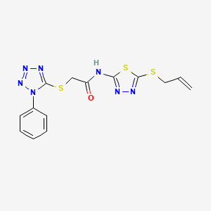 molecular formula C14H13N7OS3 B4168965 N~1~-[5-(ALLYLSULFANYL)-1,3,4-THIADIAZOL-2-YL]-2-[(1-PHENYL-1H-1,2,3,4-TETRAAZOL-5-YL)SULFANYL]ACETAMIDE 