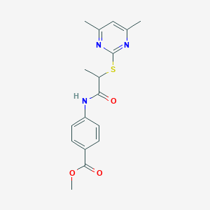 molecular formula C17H19N3O3S B4169012 Methyl 4-({2-[(4,6-dimethylpyrimidin-2-yl)sulfanyl]propanoyl}amino)benzoate 