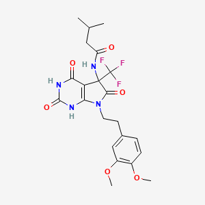 molecular formula C22H25F3N4O6 B4169300 N-{7-[2-(3,4-DIMETHOXYPHENYL)ETHYL]-2,4,6-TRIOXO-5-(TRIFLUOROMETHYL)-1H,2H,3H,4H,5H,6H,7H-PYRROLO[2,3-D]PYRIMIDIN-5-YL}-3-METHYLBUTANAMIDE 