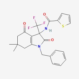 molecular formula C23H21F3N2O3S B4169330 N-[1-benzyl-6,6-dimethyl-2,4-dioxo-3-(trifluoromethyl)-2,3,4,5,6,7-hexahydro-1H-indol-3-yl]thiophene-2-carboxamide 