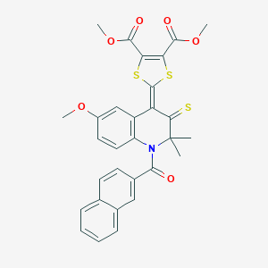 molecular formula C30H25NO6S3 B416945 DIMETHYL 2-[6-METHOXY-2,2-DIMETHYL-1-(2-NAPHTHYLCARBONYL)-3-THIOXO-2,3-DIHYDRO-4(1H)-QUINOLINYLIDEN]-1,3-DITHIOLE-4,5-DICARBOXYLATE 