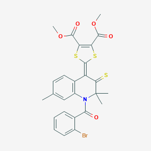 molecular formula C26H22BrNO5S3 B416953 DIMETHYL 2-[1-(2-BROMOBENZOYL)-2,2,7-TRIMETHYL-3-THIOXO-2,3-DIHYDRO-4(1H)-QUINOLINYLIDEN]-1,3-DITHIOLE-4,5-DICARBOXYLATE 