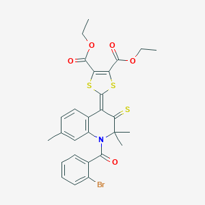 molecular formula C28H26BrNO5S3 B416956 DIETHYL 2-[1-(2-BROMOBENZOYL)-2,2,7-TRIMETHYL-3-THIOXO-2,3-DIHYDRO-4(1H)-QUINOLINYLIDEN]-1,3-DITHIOLE-4,5-DICARBOXYLATE 