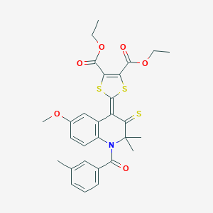 molecular formula C29H29NO6S3 B416959 DIETHYL 2-[6-METHOXY-2,2-DIMETHYL-1-(3-METHYLBENZOYL)-3-THIOXO-2,3-DIHYDRO-4(1H)-QUINOLINYLIDEN]-1,3-DITHIOLE-4,5-DICARBOXYLATE 
