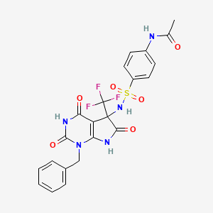 molecular formula C22H18F3N5O6S B4169638 N-(4-{[1-BENZYL-2,4,6-TRIOXO-5-(TRIFLUOROMETHYL)-1H,2H,3H,4H,5H,6H,7H-PYRROLO[2,3-D]PYRIMIDIN-5-YL]SULFAMOYL}PHENYL)ACETAMIDE 