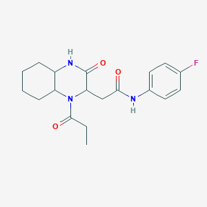 molecular formula C19H24FN3O3 B4169898 N-(4-fluorophenyl)-2-(3-oxo-1-propanoyldecahydroquinoxalin-2-yl)acetamide 