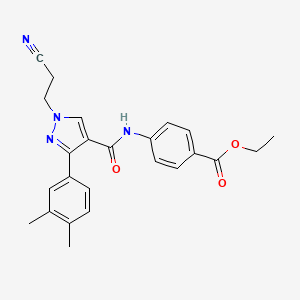 molecular formula C24H24N4O3 B4169914 Ethyl 4-[[1-(2-cyanoethyl)-3-(3,4-dimethylphenyl)pyrazole-4-carbonyl]amino]benzoate 