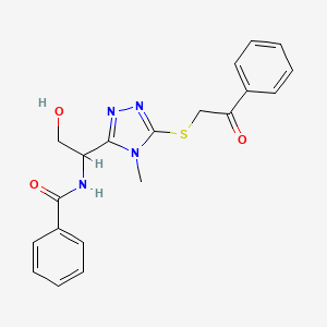 molecular formula C20H20N4O3S B4169923 N-[2-hydroxy-1-(4-methyl-5-phenacylsulfanyl-1,2,4-triazol-3-yl)ethyl]benzamide 