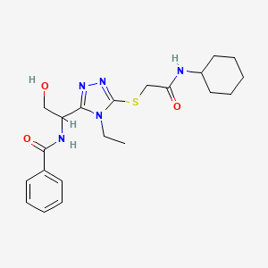 molecular formula C21H29N5O3S B4170101 N-[1-[5-[2-(cyclohexylamino)-2-oxoethyl]sulfanyl-4-ethyl-1,2,4-triazol-3-yl]-2-hydroxyethyl]benzamide 