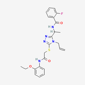 molecular formula C24H26FN5O3S B4170516 N-{1-[5-({2-[(2-ethoxyphenyl)amino]-2-oxoethyl}sulfanyl)-4-(prop-2-en-1-yl)-4H-1,2,4-triazol-3-yl]ethyl}-2-fluorobenzamide 