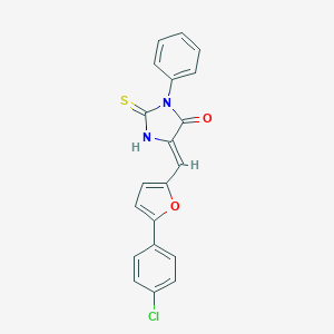 molecular formula C20H13ClN2O2S B417079 5-{[5-(4-Chlorophenyl)-2-furyl]methylene}-3-phenyl-2-thioxo-4-imidazolidinone 