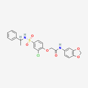 molecular formula C23H21ClN2O6S B4171120 N-(1,3-benzodioxol-5-yl)-2-[2-chloro-4-(1-phenylethylsulfamoyl)phenoxy]acetamide 