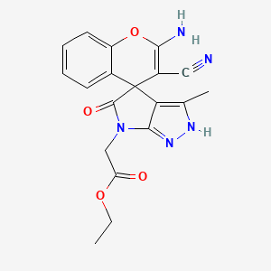molecular formula C19H17N5O4 B4171143 ethyl 2-(2'-amino-3'-cyano-3-methyl-5-oxospiro[2H-pyrrolo[2,3-c]pyrazole-4,4'-chromene]-6-yl)acetate 