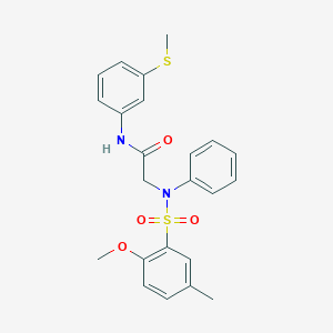 molecular formula C23H24N2O4S2 B4171251 N-[3-(METHYLSULFANYL)PHENYL]-2-(N-PHENYL2-METHOXY-5-METHYLBENZENESULFONAMIDO)ACETAMIDE 