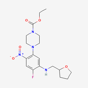 molecular formula C18H25FN4O5 B4171376 ETHYL 4-{4-FLUORO-2-NITRO-5-[(TETRAHYDRO-2-FURANYLMETHYL)AMINO]PHENYL}TETRAHYDRO-1(2H)-PYRAZINECARBOXYLATE 