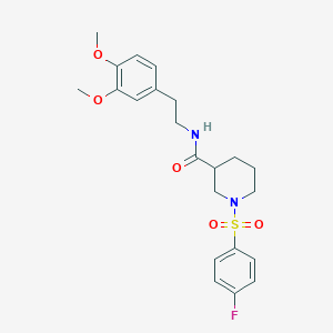 molecular formula C22H27FN2O5S B4171457 N-[2-(3,4-dimethoxyphenyl)ethyl]-1-(4-fluorophenyl)sulfonylpiperidine-3-carboxamide 