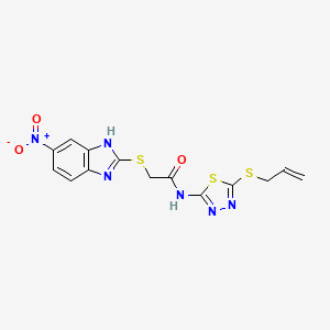 molecular formula C14H12N6O3S3 B4171612 N~1~-[5-(ALLYLSULFANYL)-1,3,4-THIADIAZOL-2-YL]-2-[(5-NITRO-1H-1,3-BENZIMIDAZOL-2-YL)SULFANYL]ACETAMIDE 