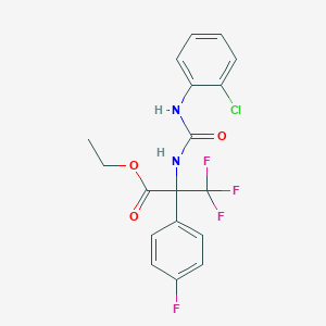 molecular formula C18H15ClF4N2O3 B4171813 Ethyl 2-[(2-chlorophenyl)carbamoylamino]-3,3,3-trifluoro-2-(4-fluorophenyl)propanoate 