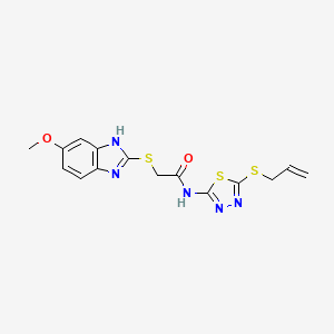 molecular formula C15H15N5O2S3 B4171957 N~1~-[5-(ALLYLSULFANYL)-1,3,4-THIADIAZOL-2-YL]-2-[(5-METHOXY-1H-1,3-BENZIMIDAZOL-2-YL)SULFANYL]ACETAMIDE 