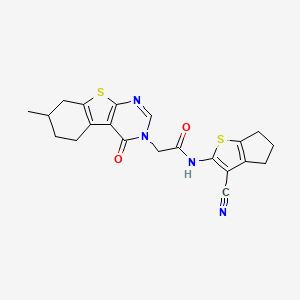 molecular formula C21H20N4O2S2 B4171981 N-(3-cyano-5,6-dihydro-4H-cyclopenta[b]thiophen-2-yl)-2-(7-methyl-4-oxo-5,6,7,8-tetrahydro-[1]benzothiolo[2,3-d]pyrimidin-3-yl)acetamide 