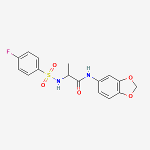 molecular formula C16H15FN2O5S B4172162 N-(1,3-benzodioxol-5-yl)-2-[(4-fluorophenyl)sulfonylamino]propanamide 