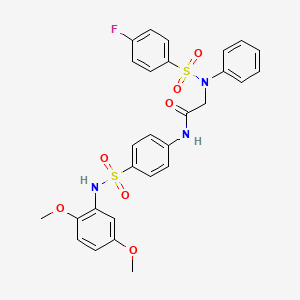 molecular formula C28H26FN3O7S2 B4172545 N~1~-(4-{[(2,5-dimethoxyphenyl)amino]sulfonyl}phenyl)-N~2~-[(4-fluorophenyl)sulfonyl]-N~2~-phenylglycinamide 