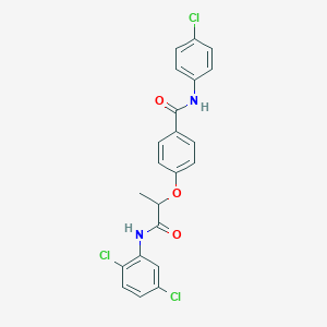 molecular formula C22H17Cl3N2O3 B4172676 N-(4-chlorophenyl)-4-[1-(2,5-dichloroanilino)-1-oxopropan-2-yl]oxybenzamide 
