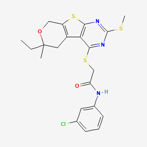 molecular formula C21H22ClN3O2S3 B4172951 N-(3-chlorophenyl)-2-[(12-ethyl-12-methyl-5-methylsulfanyl-11-oxa-8-thia-4,6-diazatricyclo[7.4.0.02,7]trideca-1(9),2(7),3,5-tetraen-3-yl)sulfanyl]acetamide 