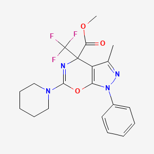molecular formula C20H21F3N4O3 B4173195 Methyl 3-methyl-1-phenyl-6-(piperidin-1-yl)-4-(trifluoromethyl)-1,4-dihydropyrazolo[4,3-e][1,3]oxazine-4-carboxylate 