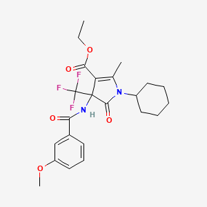 molecular formula C23H27F3N2O5 B4173385 ETHYL 1-CYCLOHEXYL-4-(3-METHOXYBENZAMIDO)-2-METHYL-5-OXO-4-(TRIFLUOROMETHYL)-4,5-DIHYDRO-1H-PYRROLE-3-CARBOXYLATE 