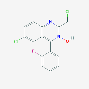 molecular formula C15H11Cl2FN2O B041735 6-chloro-2-(chloromethyl)-4-(2-fluorophenyl)-3-hydroxy-2H-quinazoline CAS No. 60656-72-6