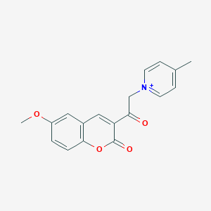 molecular formula C18H16NO4+ B417378 6-Methoxy-3-[2-(4-methylpyridin-1-ium-1-yl)acetyl]chromen-2-one 