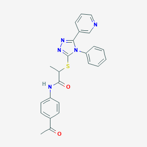 molecular formula C24H21N5O2S B417386 N-(4-Acetylphenyl)-2-((4-phenyl-5-(pyridin-3-yl)-4H-1,2,4-triazol-3-yl)thio)propanamide CAS No. 332909-82-7