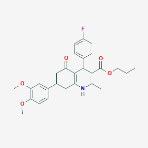 molecular formula C28H30FNO5 B417397 Propyl 7-(3,4-dimethoxyphenyl)-4-(4-fluorophenyl)-2-methyl-5-oxo-1,4,5,6,7,8-hexahydroquinoline-3-carboxylate 