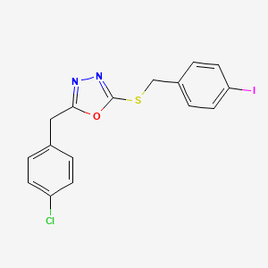 molecular formula C16H12ClIN2OS B4174026 2-[(4-CHLOROPHENYL)METHYL]-5-{[(4-IODOPHENYL)METHYL]SULFANYL}-1,3,4-OXADIAZOLE 