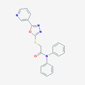 molecular formula C21H16N4O2S B417417 N,N-Diphenyl-2-((5-(pyridin-3-yl)-1,3,4-oxadiazol-2-yl)thio)acetamide CAS No. 332385-05-4