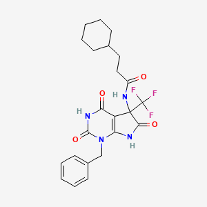 molecular formula C23H25F3N4O4 B4174386 N-[1-BENZYL-2,4,6-TRIOXO-5-(TRIFLUOROMETHYL)-1H,2H,3H,4H,5H,6H,7H-PYRROLO[2,3-D]PYRIMIDIN-5-YL]-3-CYCLOHEXYLPROPANAMIDE 