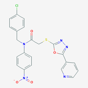 molecular formula C22H16ClN5O4S B417441 N-[(4-chlorophenyl)methyl]-N-(4-nitrophenyl)-2-[(5-pyridin-3-yl-1,3,4-oxadiazol-2-yl)sulfanyl]acetamide 