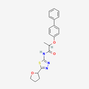 molecular formula C21H21N3O3S B4174798 N-[5-(oxolan-2-yl)-1,3,4-thiadiazol-2-yl]-2-(4-phenylphenoxy)propanamide 