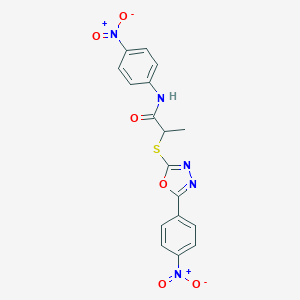molecular formula C17H13N5O6S B417483 N-(4-nitrophenyl)-2-[[5-(4-nitrophenyl)-1,3,4-oxadiazol-2-yl]sulfanyl]propanamide 